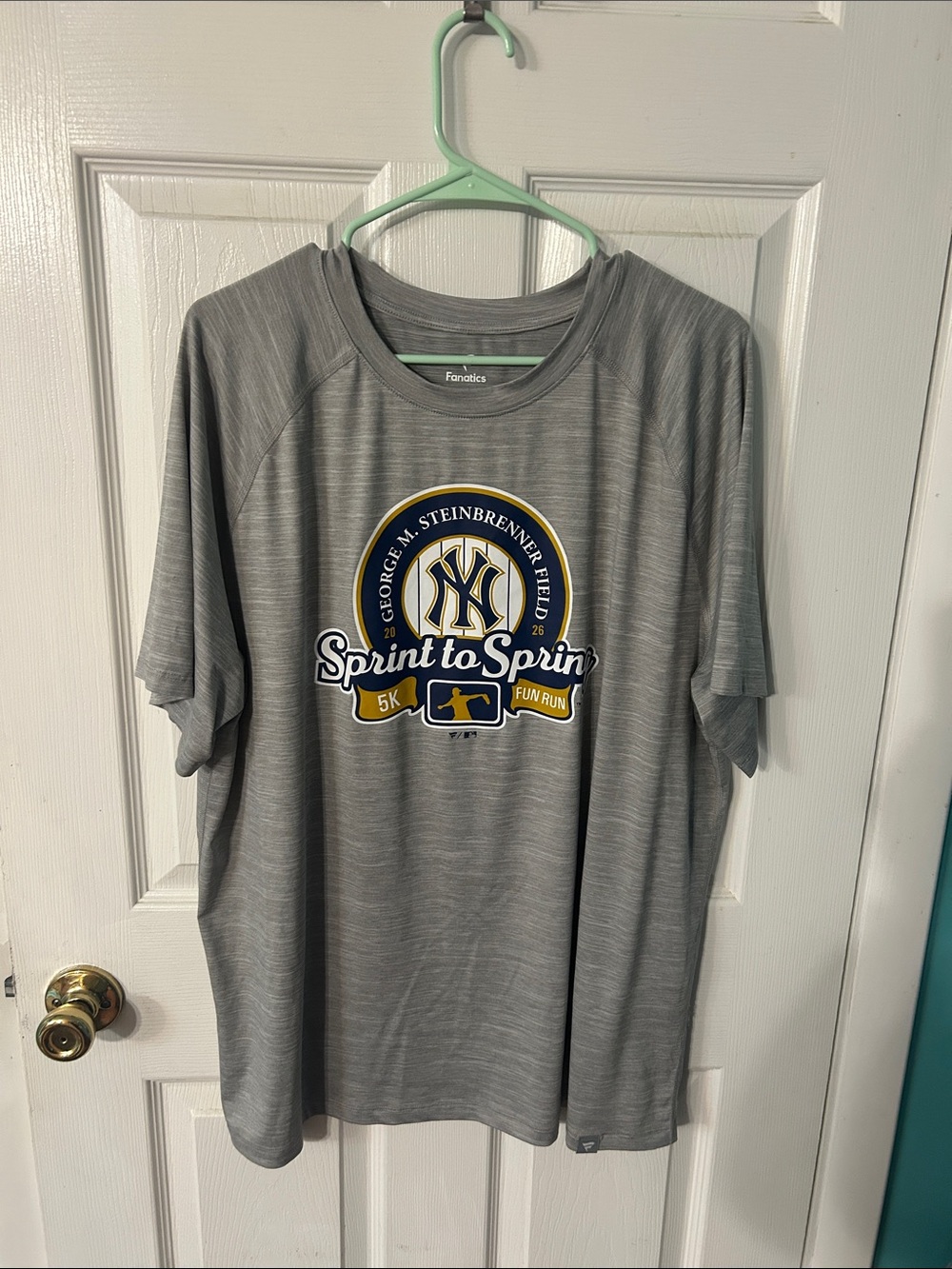 Fanatics Gray Short Sleeve 'Sprint to Spring' Logo Tee with Navy & Gold Details